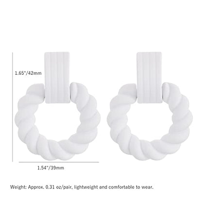 RUOFFETA Rectangle Earrings for Women, Acrylic Square Earrings Twisted Geometric Statement Jewelry - color: White Round