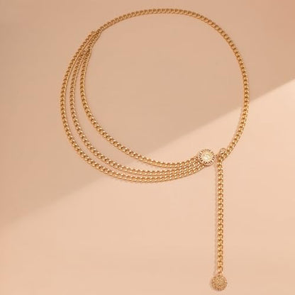 Pirate Waist Chain for Women Multilayer Metal Waist Chain Belt Adjustable Long Belt Body Belly Chain Boho Layered Coin Waist Chain Pirate Costume Women Men Jewellery - style: Style-A