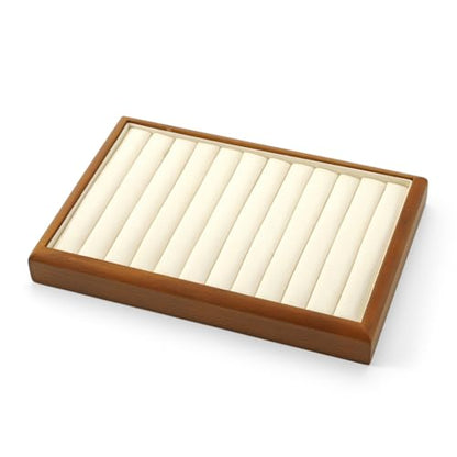 Oirlv Wood Ring Display Tray | Solid Wood Frame, Soft Microfiber Interior, 9.84X17X1.18in Ring Tray with Slots, Beautiful Wood Finish, Protects Jewelry - color: Cream, size: 11 slot