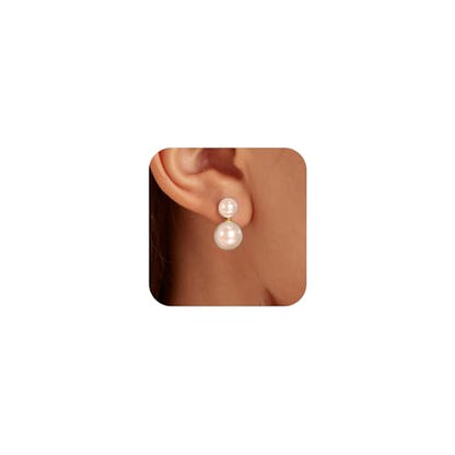 Double Pearl Drop Earrings for Women 925 Sterling Silver | 18k Gold Plated Big Large Pearl Dangle Earrings Pearl Dangling Stud Earring Bridal Wedding Jewelry Birthday Gifts for Mom - color: Pink