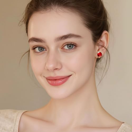 Round Austrian Crystal Clip On Earrings for Women Non Pierced Earrings, Hypoallergenic Clip-on Earrings Jewelry Gift for Sensitive Ears - color: Red
