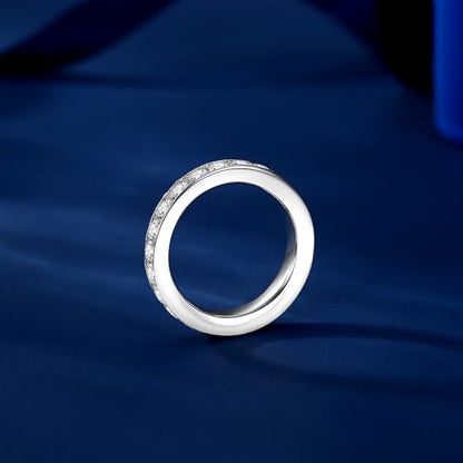 Moissanite Eternity Ring for Women Round Cut D Color VVS1 Moissanite Wedding Band, S925 Sterling Silver 18K White Gold Plated Promise Engagement Rings for Women - style: 1.85CTTW Half Eternity Band