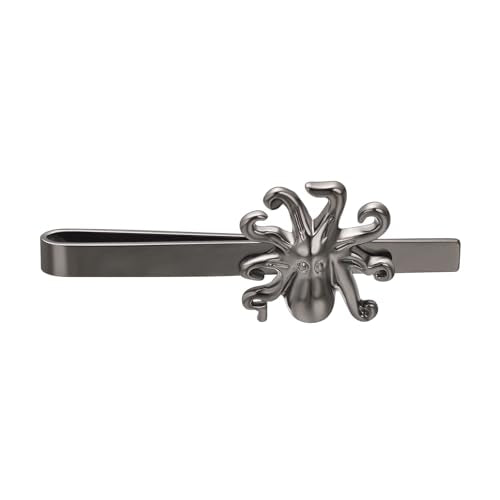 Silver Tie Clip for Mens Stainless Steel Novelty Feather Bat Bee Tie Bar Suitable For Necktie Bar Clip - style: Black Octopus Tie Clip