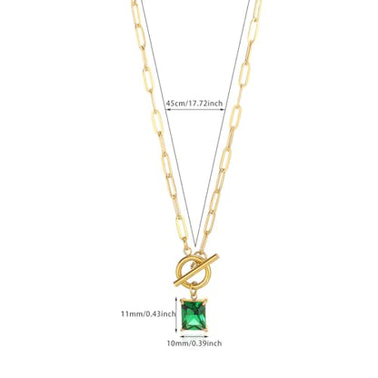 Diamond Necklaces for Women Natural Stone Paperclip Toggle Necklace 14K Gold Plated Emerald Birthstone Necklace for Women Paper Clip Chain Blue Green Cubic Zirconia Pendant Birthday Gifts for Women Mother Jewelry - color: 08. August(Peridot)