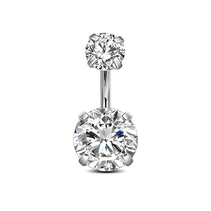 FECTAS 14g Belly Button Rings Surgical Steel CZ Petite Navel Ring for Women Body Piercing Jewelry Petite select Barbell Len 6mm 8mm 10mm 12mm 14mm Silver - style: silver-1pcs-6mm bar