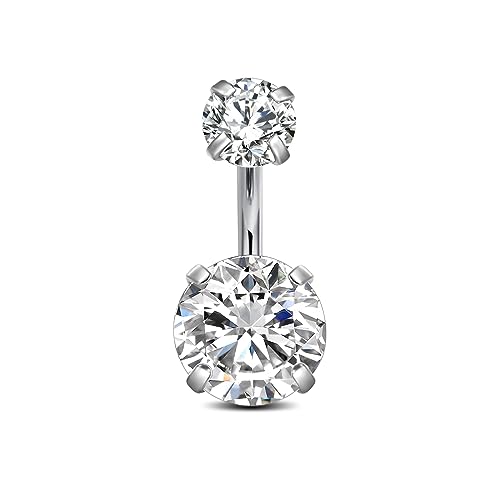 FECTAS 14g Belly Button Rings Surgical Steel CZ Petite Navel Ring for Women Body Piercing Jewelry Petite select Barbell Len 6mm 8mm 10mm 12mm 14mm Silver - style: silver-1pcs-6mm bar