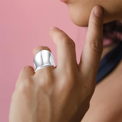 HAIXIAN Inclined Silver Plain Wide Band Ring,S925 Sterling Silver Statement Thumb Index Finger Chunky Band,Cocktail Party Jewelry for Women