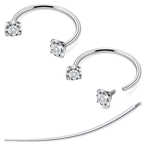 F136 Titanium 20/18/16/14g 8/10/12mm 10 Colors CZ Horseshoe Nose Ear Septum Lip Rings Piercings Jewelry Cartilage Tragus Helix Daith Earrings for Women Men - color: White CZ, size: 20g*12mm*3mm