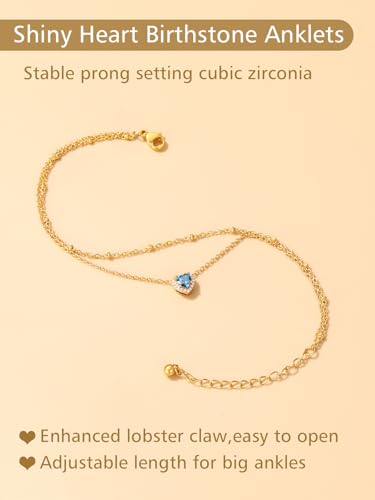 FindChic Bling Heart Birthstone Anklets Layered Beaded Ankle Bracelets for Women Gold/Black/Silver 12 Month Gem Colors Foot Chain Summer Jewelry for Girls, with Gift Box - color: Gold, style: 04. Apr.-Created Diamond
