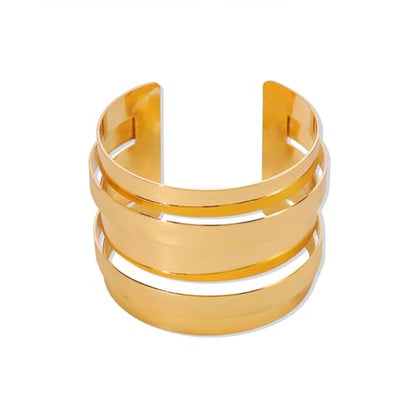14K Gold Plated Cuff Wide Bangle for Women,Simple Geometric Adjustable Statement Open Bracelet Personality Cyberpunk Band Party Jewelry Gifts - color: Gold