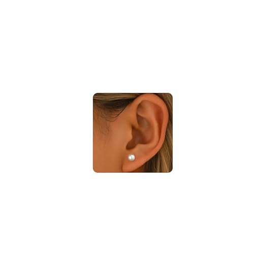 Pearl Stud Earrings for Women Gold/Silver Plated 3mm 4mm 5mm 6mm 8mm Pearl Earrings Dainty Hypoallergenic Earrings - color: White Gold, size: 6 Millimeters