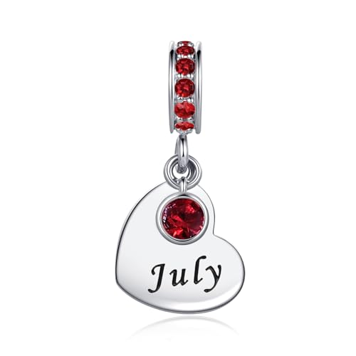 NARTGO January-December Birthstone Birthday Charm Heart Dangle Beads Jewelry Gift for Women Compatible with Pandora Bracelets & Necklaces - style: July Birthstone