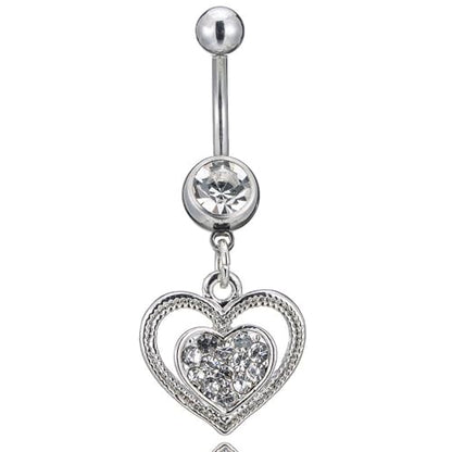 Heart Shape Crystal Belly Button Ring for Women Stainless Steel Navel Piercing Jewelry with Rhinestone Dangle Cute Summer Beach Piercing Jewelry - color: Silver