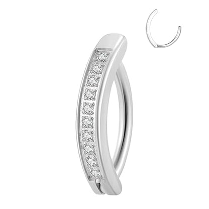 Clicker Belly Button Ring Hoop Belly Button Ring 14G Navel Ring | Surgical stainless steel hinged belly button ring for belly button piercing, navel body jewelry for women and men - color: CZ Silver