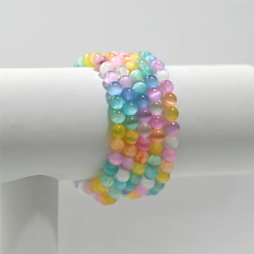 Angelstones Gemstones 6mm Round Beads Healing Crystal Bracelet for women | Natural Gemstone, Handmade Gifts for Women, Healing Crystal Round Beaded Stretch Bracelets, Unisex Jewelry for Women and Men - color: Aqua Aura Selenite