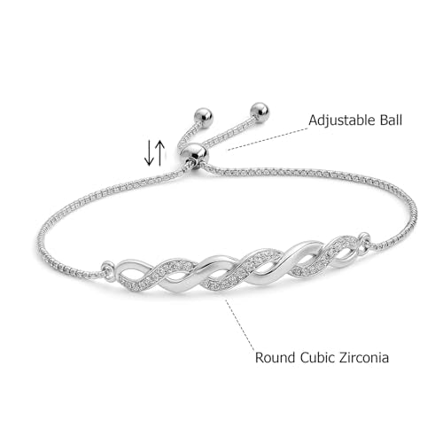 Charmsy 925 Sterling Silver Sliding Bolo Bracelet for Women | Women's Italian Handmade Adjustable Bolo Bead Ball Slider Bracelet - style: Infinity Twisted Bolo