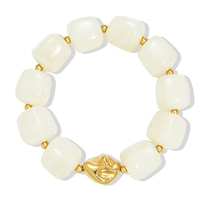 Bead Bracelet for Women Vibrant Color Resin Beads Bracelets Elastic Stretch Chunky Bracelet Boho Summer Beach Vacation Jewelry - color: Creamy White