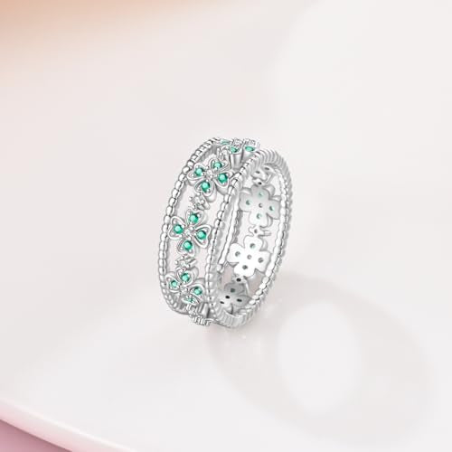 KUNSIR 925 Silver Cubic Zirconia Ring Size 7-9 Wedding Band Sterling Silver Eternity Ring Modern Style - style: Wide Band Lucky Ring