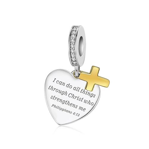 LUXILLA Love You Best Friend Grandma Wife Heart Charm 925 Sterling Silver Charms Fit for Bracelets Necklace Jewelry Gift for Women - color: Bible Verse Cross Charm