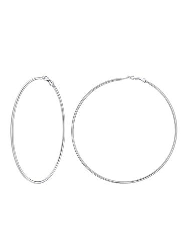FaithHeart 2mm Thin Hoop Earrings for Women Hypoallergenic, Silver/Black/14K Gold Plated Stainless Steel Large Hoop Earrings for Women Lightweight Earring Trendy Jewelry, 20mm-100mm - color: Silver, size: 90mm/3.54"