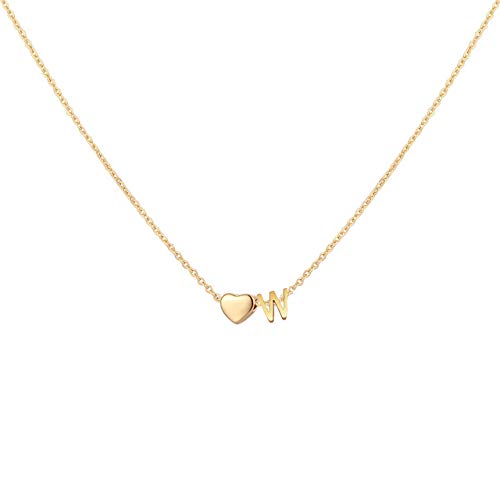 Glimmerst Initial Heart Necklace 18K Gold Plated Stainless Steel Tiny Heart Letter Necklace Personalized Monogram Name Necklace for Women - style: W