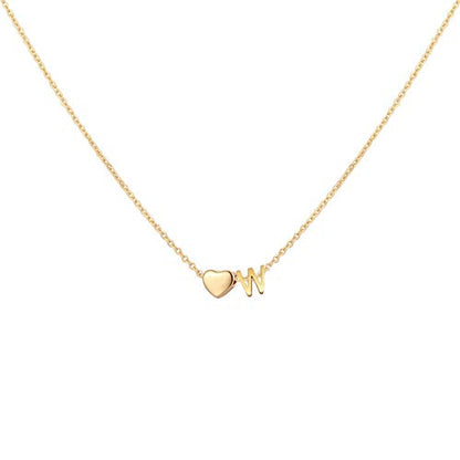 Glimmerst Initial Heart Necklace 18K Gold Plated Stainless Steel Tiny Heart Letter Necklace Personalized Monogram Name Necklace for Women - style: W