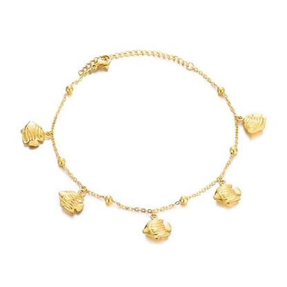 Lit Wall Gold Anklets for Women 18K Gold Plated Adjustable Summer Simple Foot Jewelry Ankle Bracelet for Women - style: Fish