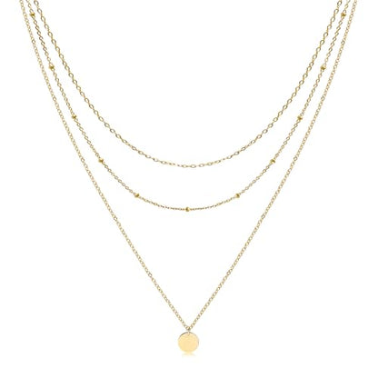 Aisansty Dainty Layered Choker Necklaces Handmade Coin Tube Star Pearl Pendant Multilayer Adjustable Layering Chain Gold Plated Necklaces Set for Women - color: Gold, style: Gold- Layered Disc