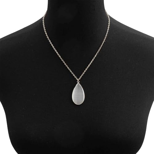 BaubleStar Teardrop Natural Crystal Healing Stone Pendant Necklace | Birthstone Quartz Necklace for Women, Multi-Color Available - color: Translucent White