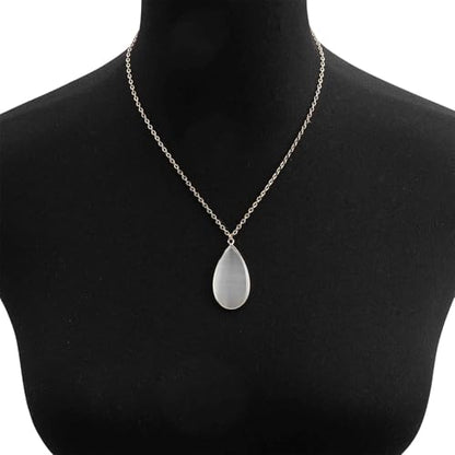 BaubleStar Teardrop Natural Crystal Healing Stone Pendant Necklace | Birthstone Quartz Necklace for Women, Multi-Color Available - color: Translucent White
