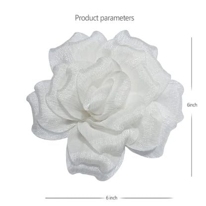 Flash Camellia Flower Brooch Pin for Women Men Elegant Texture Fabric Dahlia Rose Floral Brooches Lapel Pins Dainty Wedding Holiday Party Costume Dress Accessories Jewelry - color: White