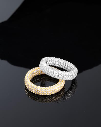 Bling Halo Stacking Ring for Men Women - 18k Gold Plated Stackable Cubic Zirconia Band - Created Diamond Iced Out Hip Hop Jewelry Gifts - color: Style B-Gold Plated, size: 9
