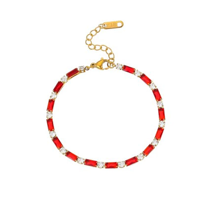 18K Gold Plated Multi-Color Classic Tennis Bracelet for Women Dainty Color 3mm Rainbow Cubic Zirconia Bracelet Adjustable CZ Gold Bracelets Trendy Summer Jewelry Gift - style: Red-Gold