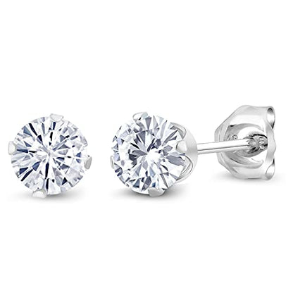 Gem Stone King 925 Sterling Silver Round 4MM Gemstone Birthstone Stud Earrings For Women Men - style: White Moissanite, April