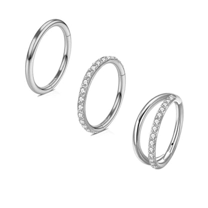 16G 18G 6mm 8mm 10mm Hinged Clicker Segment CZ Twisted Clicker Nose Rings Hoop Helix Cartilage Daith Tragus Sleeper Earrings Body Piercing for Women Men - style: 18G - 8mm - 3Pcs Steel - 2 Layer)