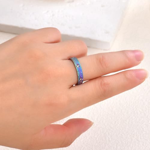 Jude Jewelers 5mm Width Stainless Steel Sand Brushed Surface Star Inlay Wedding Eternity Band Stackable Ring - color: Rainbow