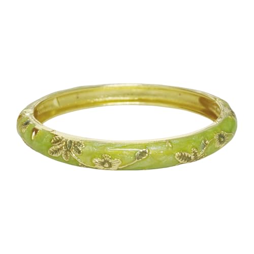 Cloisonne Bracelet For Women, Chunky Bangle Trendy Cute Flower Enamel Bangles Multi Tone Engraved Cuff Gold Plated Bracelets Stackable Wife Jewelry Friendship Gift - color: Dark Green