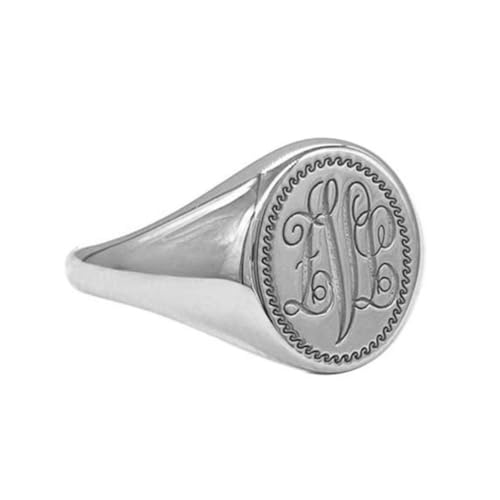 925 Sterling Silver Personalized Monogram Signet Ring Custom with 3 Letters Full Back Rings - color: Silver-Copper Material