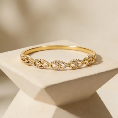 hotoo Gold Plated Bangle Bracelet for Women - style: Diamond-Set Openwork Bow Knot