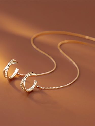 Long Chain Cuff Earrings Gold Silver Wrap Tassel Earrings Minimalist Cz Round Stud With Chain Cuff Double Piercing Jewelry Statement Fake Earrings for Women - color: style1-gold-2pcs