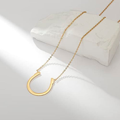 18K Gold Plated Stainless Steel Bee Honeycomb Pendant Necklace, Adjustable Y Lariat Conch/Guitar/Horseshoe Necklace for Women - color: Gold, style: Horseshoe