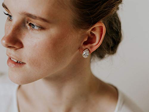 SWEETV Teardrop Bridal Wedding Earrings for Brides, Women | Elegant Pear shaped Cubic Zirconia Stud Earrings, Teardrop Bridal Jewelry, for Prom, Bridesmaid Gifts and Formal Wear - color: Gold