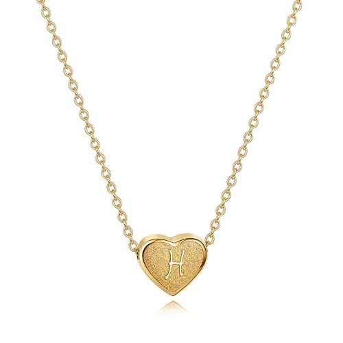 18k Gold Plated Heart Pendant Letter Necklaces for Girls Stainless Steel Initial Necklace for Women Birthday Gifts for Girls Women - color: Brushed Gold, style: Letter H