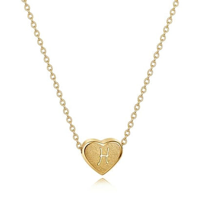 18k Gold Plated Heart Pendant Letter Necklaces for Girls Stainless Steel Initial Necklace for Women Birthday Gifts for Girls Women - color: Brushed Gold, style: Letter H