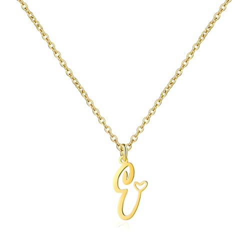 Gold Heart Initial Necklaces for Women, Minimalist Initial Heart Necklaces for Her, Dainty Alphabet Letter Pendant Necklaces Gift Jewelry - color: Gold, style: E