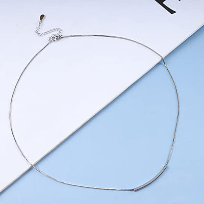 Boho Bent Bar Pendant Necklace Tube Bar Necklace Silver Round Tube Necklace Curved Bar Necklace Minimalist Choker Necklace Jewelry for Women