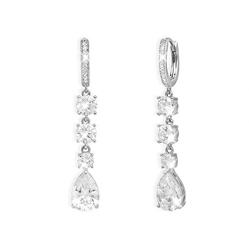 Sonateomber Christmas Tree Dangle Small Gold Hoop Earrings for Women, Cute Sparkly CZ Rhinestone Maple Clover Leaf Drop Earings Thanksgiving Holiday Accessories Fashion Jewelry Gift - color: Silver Teardrop
