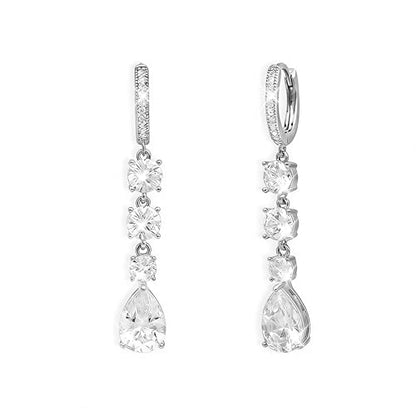 Sonateomber Christmas Tree Dangle Small Gold Hoop Earrings for Women, Cute Sparkly CZ Rhinestone Maple Clover Leaf Drop Earings Thanksgiving Holiday Accessories Fashion Jewelry Gift - color: Silver Teardrop