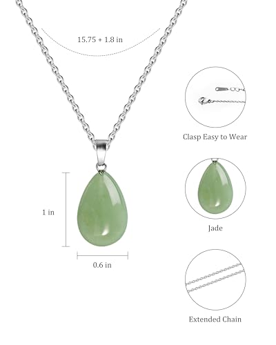 Boho Silver Teardrop Jade Necklaces Green Stone Pendant Necklace for Women Trendy
