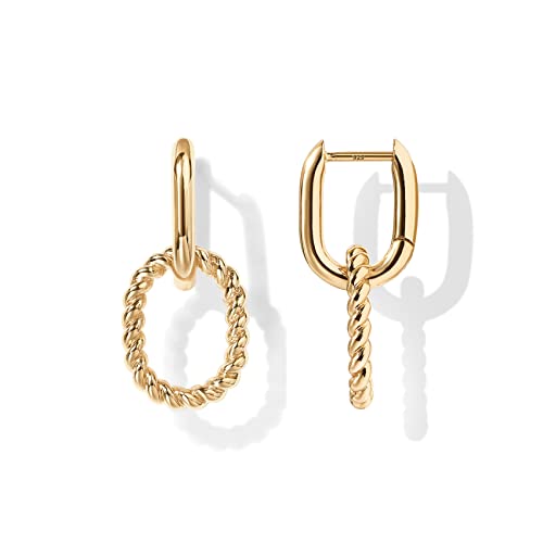 PAVOI 14K Gold Plated Convertible Paperclip Earrings for Women - Trendy Paper Clip Link Huggie Hoop Earrings - Chain Link Drop Dangle Hoops with Cubic Zirconia - Two-Toned Statement Jewelry - style: Rope
